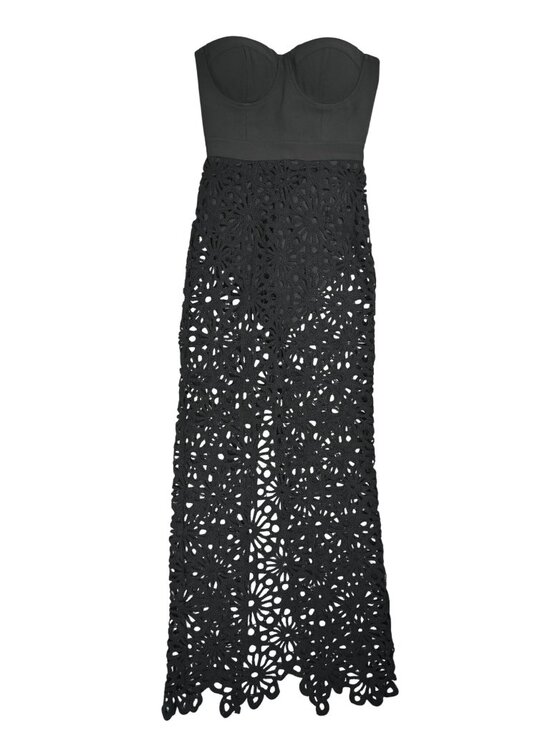 12th Tribe Dresses & Skirts - 12th Tribe Tropez Black Crochet Strapless Dress in Black